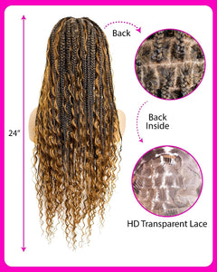 Breanna #T1B27 Goddess Crochet Box Braids with Curly Ends Lace Front Wig