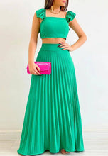 Load image into Gallery viewer, Teal Cap Sleeve Crop Top &amp; High Waist Pleated Maxi Skirt