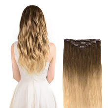 Load image into Gallery viewer, Light Brown to Natural Blonde Ombre 12-20 Inches Silky Straight Human Hair Clip-In Extensions
