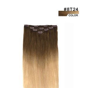 Light Brown to Natural Blonde Ombre 12-20 Inches Silky Straight Human Hair Clip-In Extensions