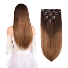 Load image into Gallery viewer, Rebecca 12-20 Inches Medium Brown to Light Auburn Ombre Double Weft  Straight Human Hair Clip-In Extensions