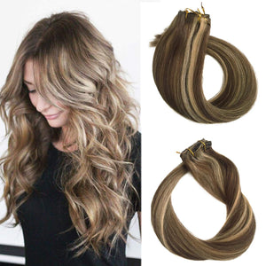 Crystal Brown & Blonde Highlight Human Hair Clip-In Extensions