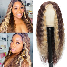 Load image into Gallery viewer, Tianna Chocolate With Blonde Highlights Curly Synthetic  Lace Front Wig