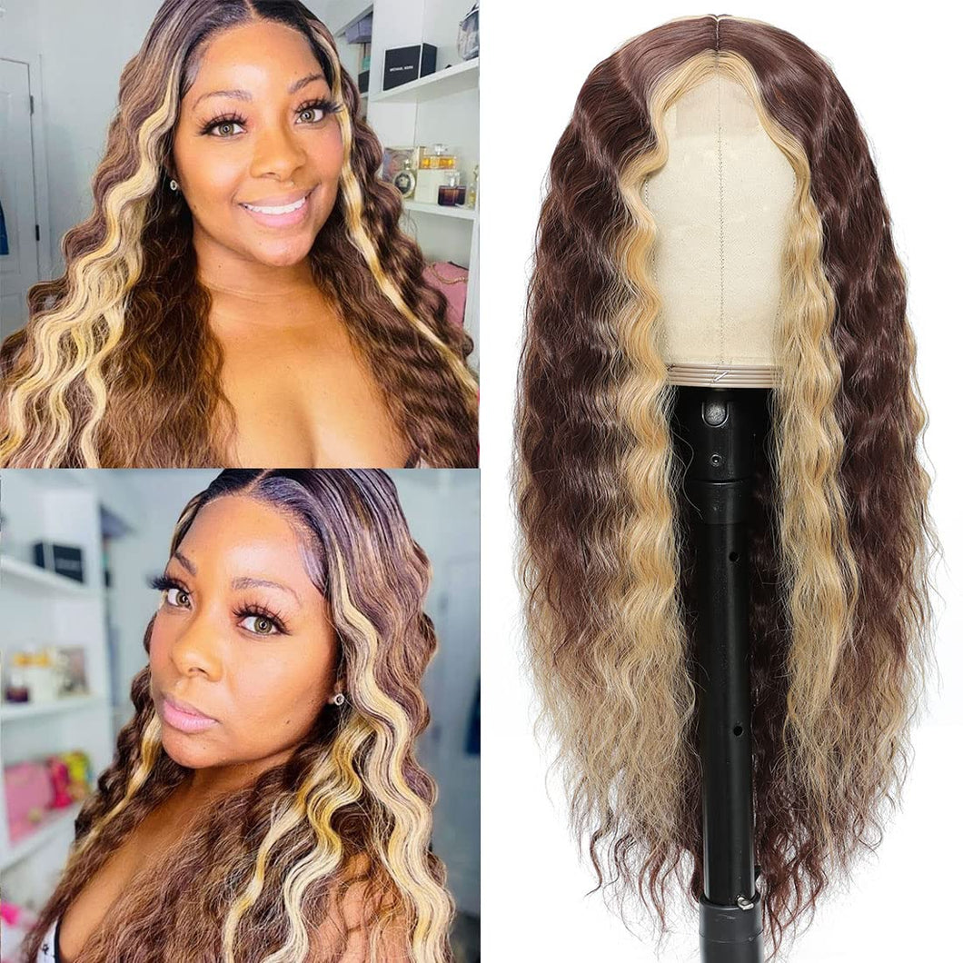 Tianna Chocolate With Blonde Highlights Curly Synthetic  Lace Front Wig