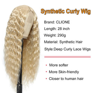 Honey Blonde Crimped & Deep Wavy Synthetic Lace Front Wig