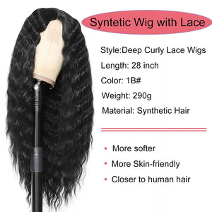Jet Black Crimped & Deep Wavy Synthetic Lace Front Wig