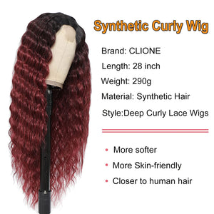 Ava Red Burgundy Curly Synthetic  Lace Front Wig