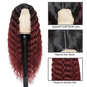 Ava Red Burgundy Curly Synthetic  Lace Front Wig