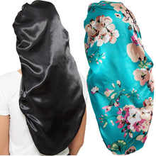 Load image into Gallery viewer, Satin &amp; Floral Print 2 Pcs Extra Long Hair Bonnets