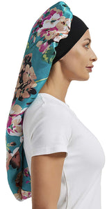 Satin & Floral Print 2 Pcs Extra Long Hair Bonnets