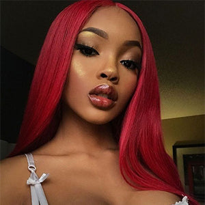 Lovely Red Synthetic Lace Front Straight 30