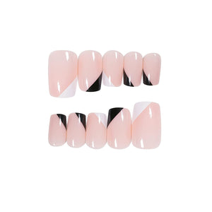 Pink Black & White Abstract 24 Pcs Short Square Shape Press-On Nails
