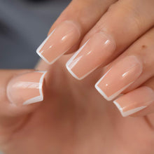 Load image into Gallery viewer, Nude &amp; White French Manicure 24 Pcs Square Shape Medium Press-On Nails