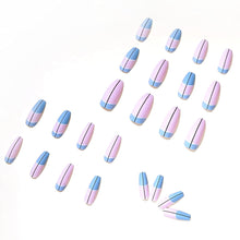 Load image into Gallery viewer, Pink &amp; Blue Abstract Lines 24 Pcs Long Coffin Shape Press-On Nails