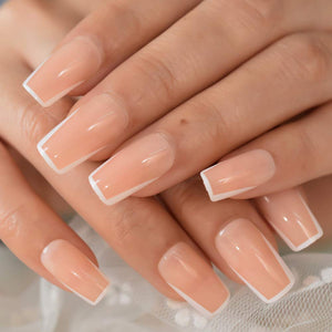 Nude & White French Manicure 24 Pcs Square Shape Medium Press-On Nails