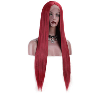 Lovely Red Synthetic Lace Front Straight 30" Wig