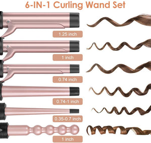 Rose Gold Professional 6-IN-1 Curling Wand Set