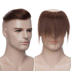 Men's Suave Dark Brown Human Hair V-Shape Topper Hairpiece Toupee