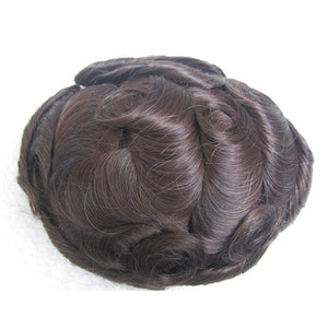 Dark Brown PU Base European Human Hair Toupee