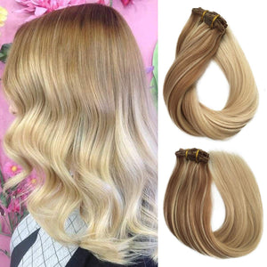 Halle Blonde Ombre Silky Straight Human Hair Clip-In Extensions