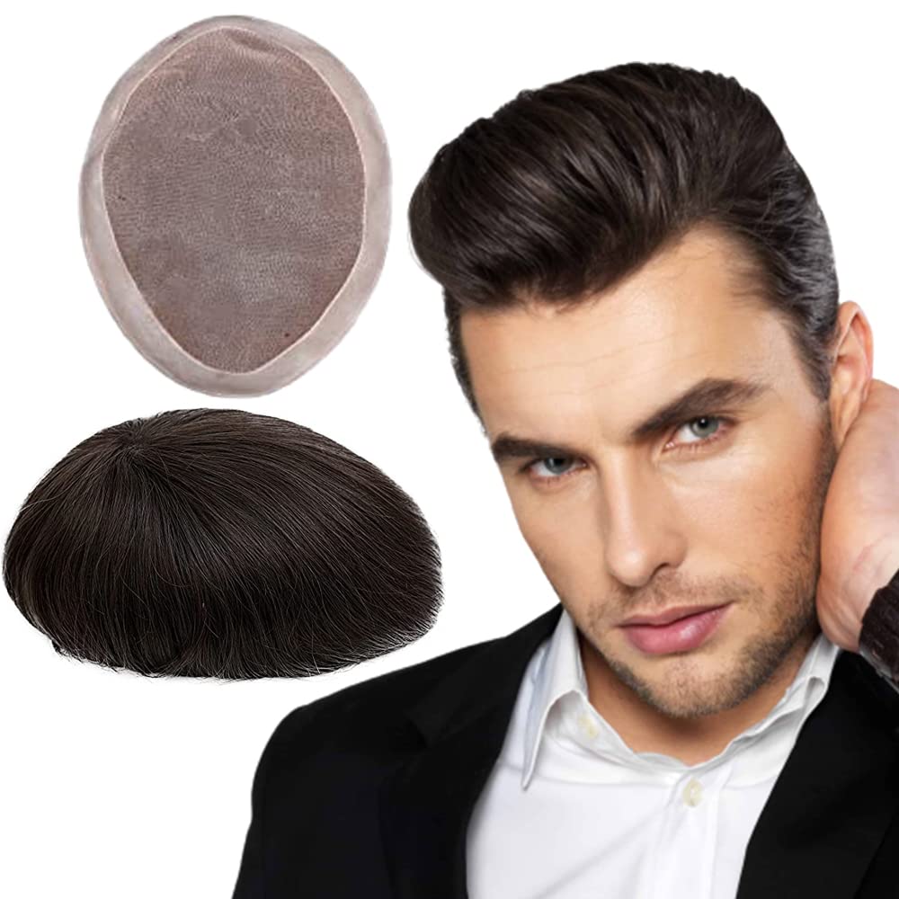 Ryan 130% Density 6 Inches Black European Human Hair Lace Front Toupee