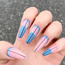 Load image into Gallery viewer, Pink &amp; Blue Abstract Lines 24 Pcs Long Coffin Shape Press-On Nails