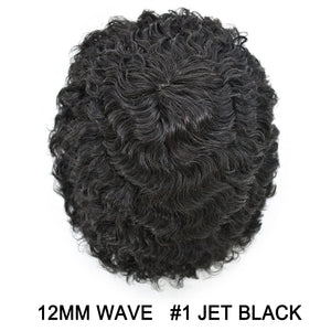 Desmond Jet Black 6 Inches Curly 120% Density Human Hair Lace Front 12mm Wave Toupee for Men