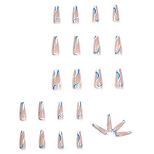 Load image into Gallery viewer, Blue &amp; White Swirls Coffin Shape 24 Pcs Long Press-On Nails