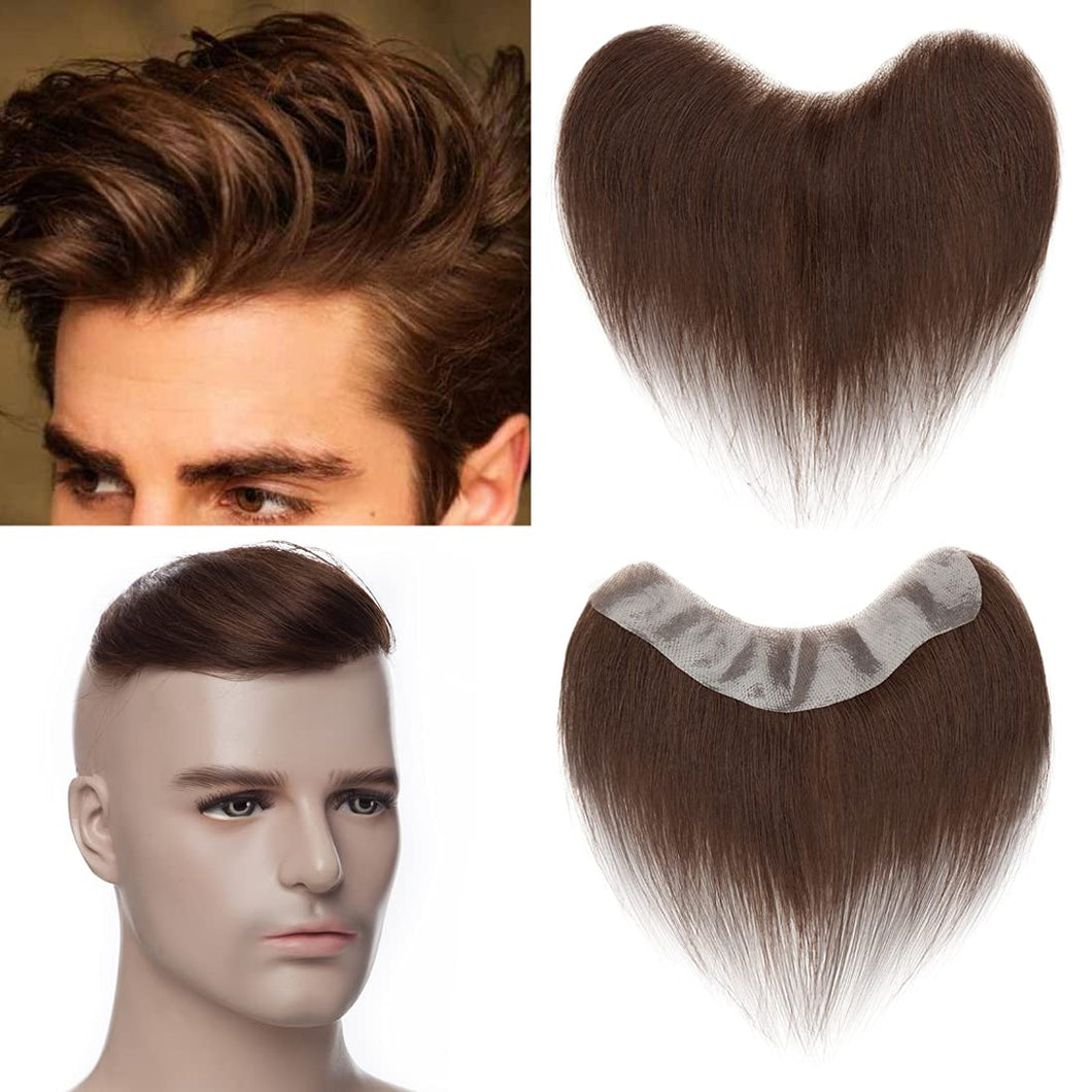 Men's Suave Dark Brown Human Hair V-Shape Topper Hairpiece Toupee