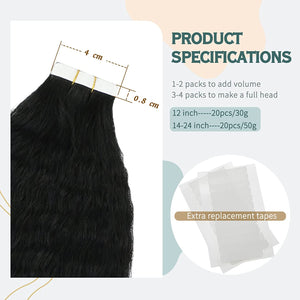 Sabrina Kinky Straight Jet Black 14-28 Inches Tape in Human Hair Extension