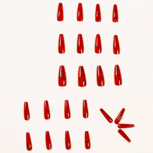 Red Roses 24 Pcs Coffin Shape Long Press-On Nails