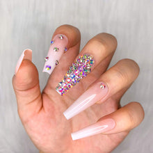 Load image into Gallery viewer, Pink &amp; White Rhinestones 24 Pcs Coffin Shape Long Press-On Nails