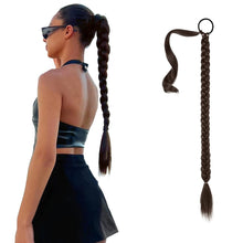 Load image into Gallery viewer, Black Mixed with Browns Wrap Around Braided Ponytail Extension