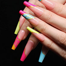 Load image into Gallery viewer, Colorful Gold Swirls 24 Pcs Coffin Shape Long Press-On Nails