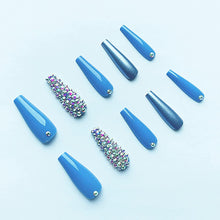 Load image into Gallery viewer, Blue Sparkle 24 Pcs Coffin Shape Long Press-On Nails With Rhinestones