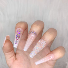 Load image into Gallery viewer, Pink &amp; White Ballerina Rhinestones 24 Pcs Coffin Shape Long Press-On Nails