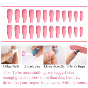 Blue Sparkle 24 Pcs Coffin Shape Long Press-On Nails With Rhinestones