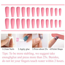 Load image into Gallery viewer, Pink Sparkle 24 Pcs Coffin Shape Long Press-On Nails With Rhinestones