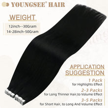 Load image into Gallery viewer, Jasmine Straight Jet Black 14-28 Inches Tape in Human Hair Extension