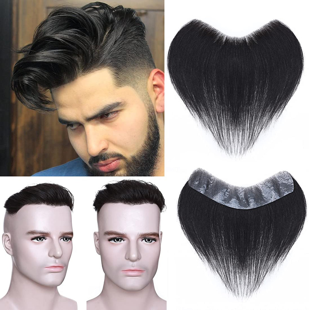 Men's Suave Jet Black Human Hair V-Shape Topper Hairpiece Toupee