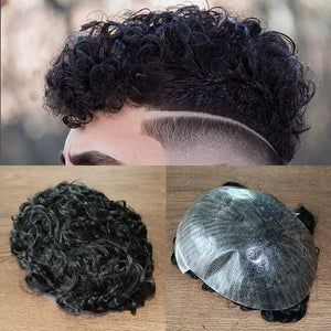 Javier 20 mm Curly 130% Density Human Hair Toupee for Men
