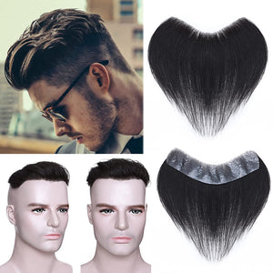 Men's Suave Black Human Hair V-Shape Topper Hairpiece Toupee