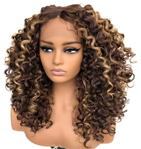 Honey Blonde P4/27 Curly Lace Front Human Hair Blend Wig