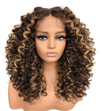 Load image into Gallery viewer, Honey Blonde P4/27 Curly Lace Front Human Hair Blend Wig