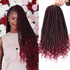 Burgundy Goddess 16 - 20 Inches Faux Locs Straight with Curly Ends Synthetic Hair