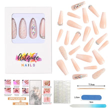 Load image into Gallery viewer, Pink &amp; White Ballerina Rhinestones 24 Pcs Coffin Shape Long Press-On Nails