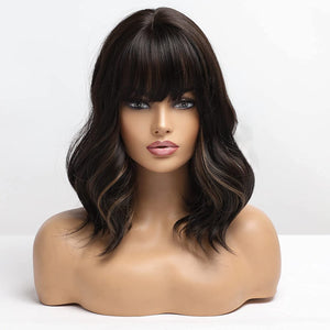 Chelsea Blonde With Highlights Short & Wavy Synthetic Bang Wig