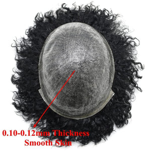 Kendrick #1B 6 Inches Curly 120% Density Human Hair Lace Front 12 mm Wave Toupee for Men
