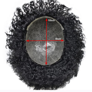 Romeo Jet Black 6 Inches Curly 120% Density Human Hair Lace Front 10mm Wave Toupee for Men
