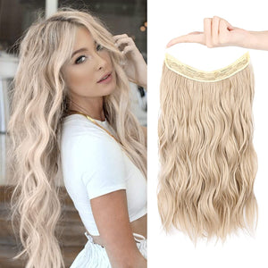 Light Golden Blonde Beach Waves Halo Hair Extensions